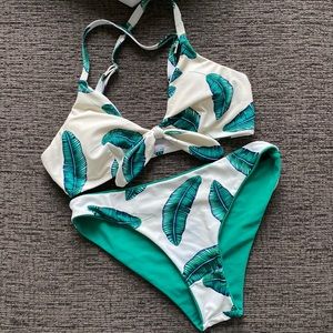 Cupshe | Size Small | Palm Tree Green White Bikini Reversible